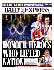 Daily Express (UK) Newspaper Front Page for 9 August 2021