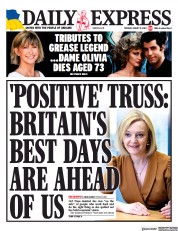 Daily Express (UK) Newspaper Front Page for 9 August 2022