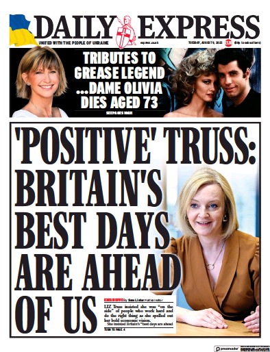 Daily Express Newspaper Front Page (UK) for 9 August 2022