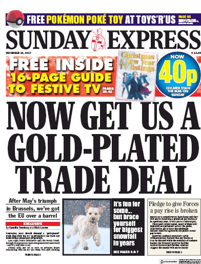 Daily Express Sunday Newspaper Front Page (UK) for 10 December 2017