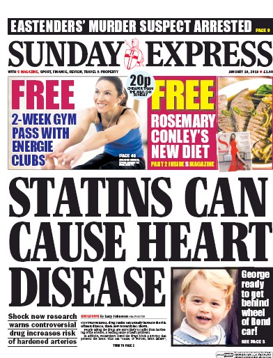 Daily Express Sunday Newspaper Front Page (UK) for 10 January 2016