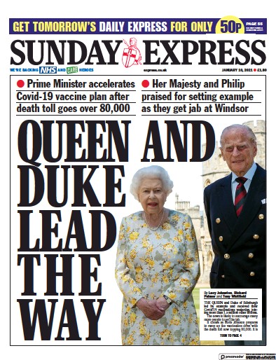 Daily Express Sunday Newspaper Front Page (UK) for 10 January 2021