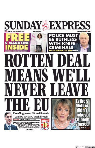 Daily Express Sunday Newspaper Front Page (UK) for 10 March 2019