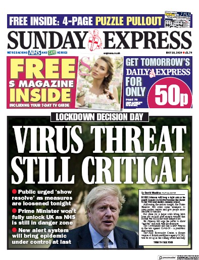 Daily Express Sunday Newspaper Front Page (UK) for 10 May 2020