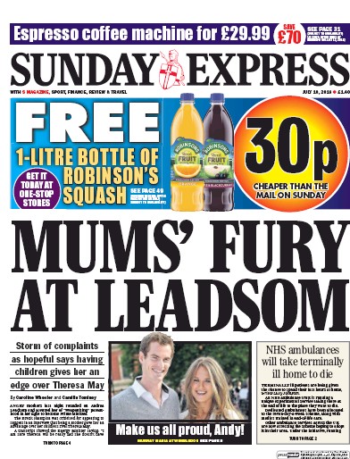 Daily Express Sunday Newspaper Front Page (UK) for 10 July 2016