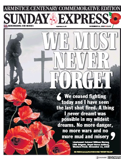 Daily Express Sunday Newspaper Front Page (UK) for 11 November 2018