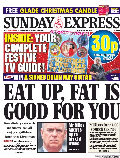 Daily Express Sunday Newspaper Front Page (UK) for 11 December 2016