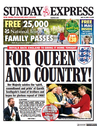 Daily Express Sunday Newspaper Front Page (UK) for 11 July 2021