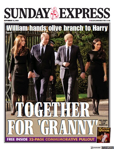Daily Express Sunday Newspaper Front Page (UK) for 11 September 2022
