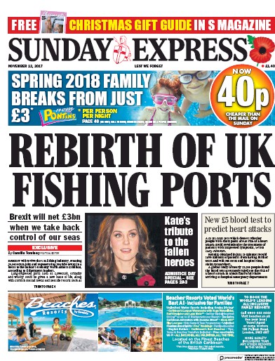 Daily Express Sunday Newspaper Front Page (UK) for 12 November 2017