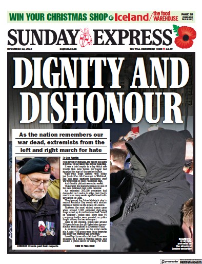 Daily Express Sunday Newspaper Front Page (UK) for 12 November 2023
