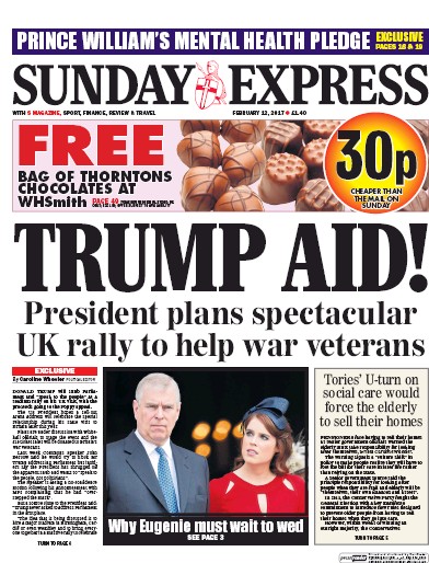 Daily Express Sunday Newspaper Front Page (UK) for 12 February 2017