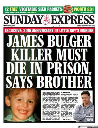 Daily Express Sunday Newspaper Front Page (UK) for 12 February 2023