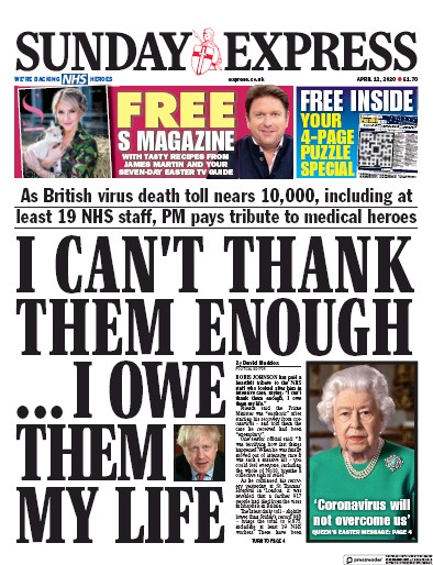 Daily Express Sunday Newspaper Front Page (UK) for 12 April 2020