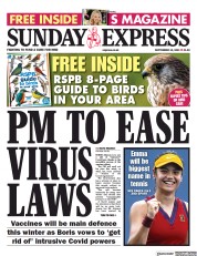 Daily Express Sunday (UK) Newspaper Front Page for 12 September 2021