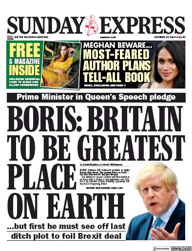 Daily Express Sunday Newspaper Front Page (UK) for 13 October 2019