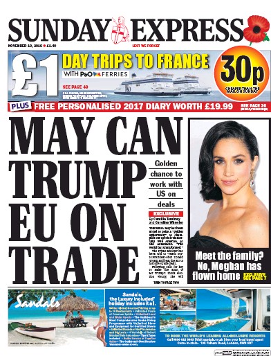 Daily Express Sunday Newspaper Front Page (UK) for 13 November 2016