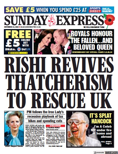 Daily Express Sunday Newspaper Front Page (UK) for 13 November 2022