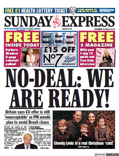 Daily Express Sunday Newspaper Front Page (UK) for 13 December 2020
