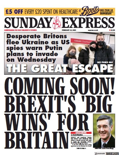 Daily Express Sunday Newspaper Front Page (UK) for 13 February 2022
