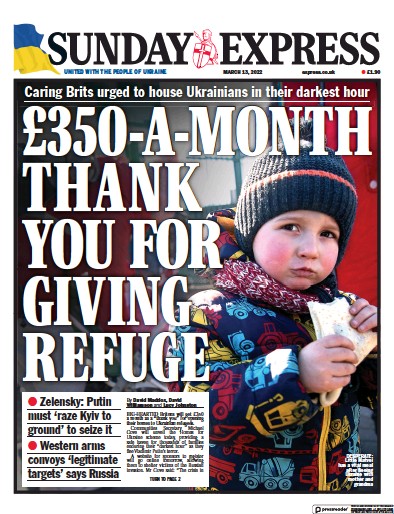 Daily Express Sunday Newspaper Front Page (UK) for 13 March 2022