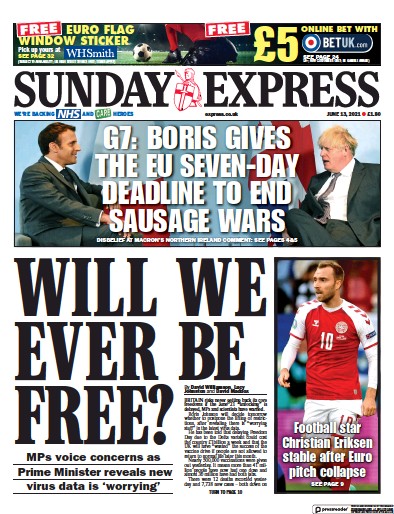 Daily Express Sunday Newspaper Front Page (UK) for 13 June 2021