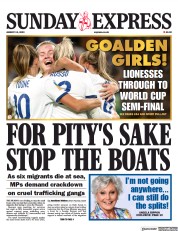Daily Express Sunday front page for 13 August 2023