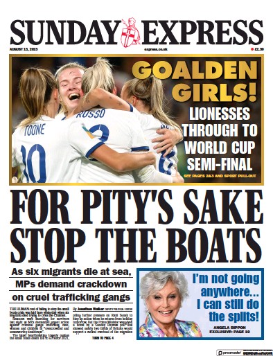 Daily Express Sunday Newspaper Front Page (UK) for 13 August 2023