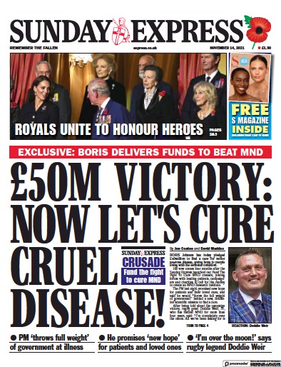 Daily Express Sunday Newspaper Front Page (UK) for 14 November 2021