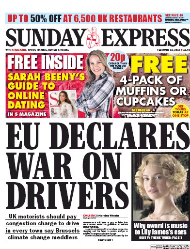 Daily Express Sunday Newspaper Front Page (UK) for 14 February 2016