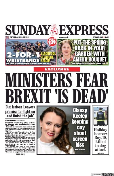 Daily Express Sunday Newspaper Front Page (UK) for 14 April 2019