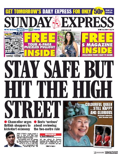 Daily Express Sunday Newspaper Front Page (UK) for 14 June 2020