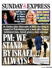 Daily Express Sunday front page for 15 October 2023