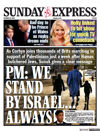 Daily Express Sunday Newspaper Front Page (UK) for 15 October 2023