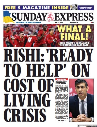 Daily Express Sunday Newspaper Front Page (UK) for 15 May 2022