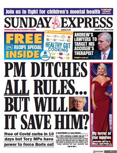 Daily Express Sunday Newspaper Front Page (UK) for 16 January 2022