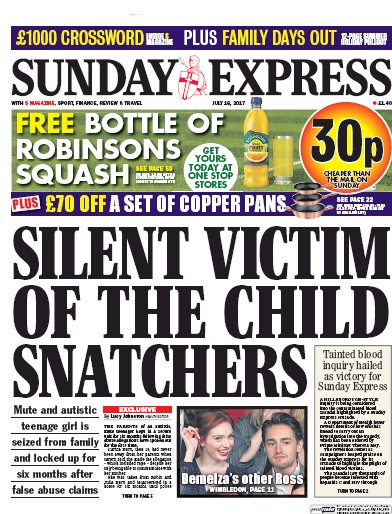 Daily Express Sunday Newspaper Front Page (UK) for 16 July 2017