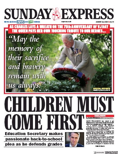 Daily Express Sunday Newspaper Front Page (UK) for 16 August 2020