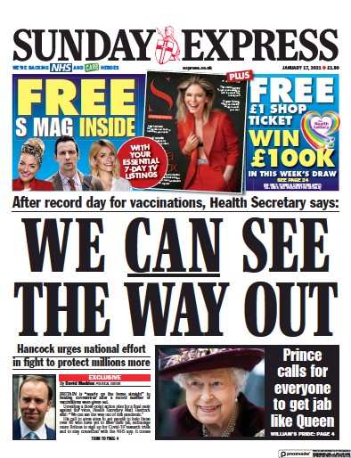 Daily Express Sunday Newspaper Front Page (UK) for 17 January 2021