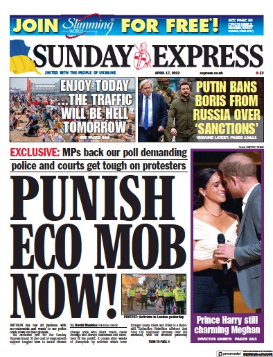 Daily Express Sunday Newspaper Front Page (UK) for 17 April 2022