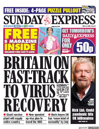Daily Express Sunday Newspaper Front Page (UK) for 17 May 2020