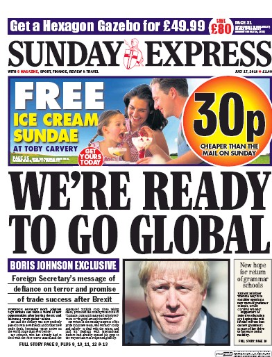 Daily Express Sunday Newspaper Front Page (UK) for 17 July 2016