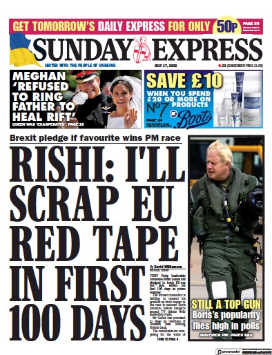 Daily Express Sunday Newspaper Front Page (UK) for 17 July 2022