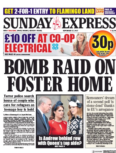 Daily Express Sunday Newspaper Front Page (UK) for 17 September 2017