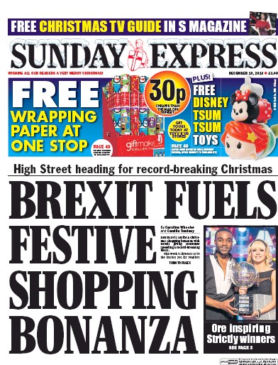 Daily Express Sunday Newspaper Front Page (UK) for 18 December 2016