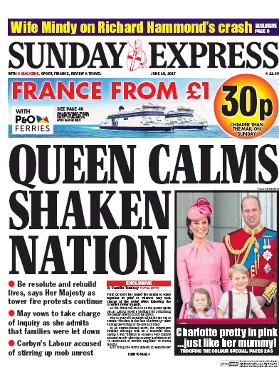 Daily Express Sunday Newspaper Front Page (UK) for 18 June 2017