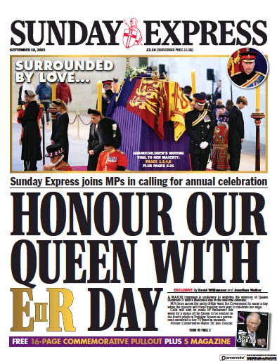 Daily Express Sunday Newspaper Front Page (UK) for 18 September 2022