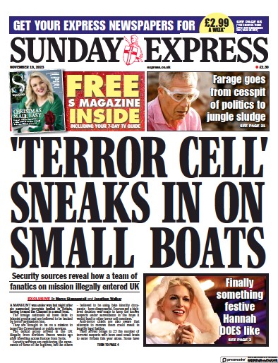 Daily Express Sunday Newspaper Front Page (UK) for 19 November 2023