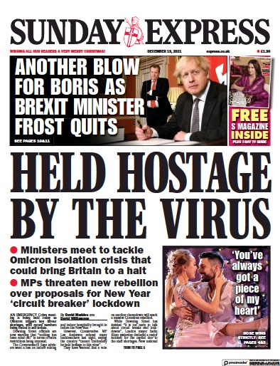 Daily Express Sunday Newspaper Front Page (UK) for 19 December 2021