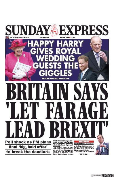 Daily Express Sunday Newspaper Front Page (UK) for 19 May 2019